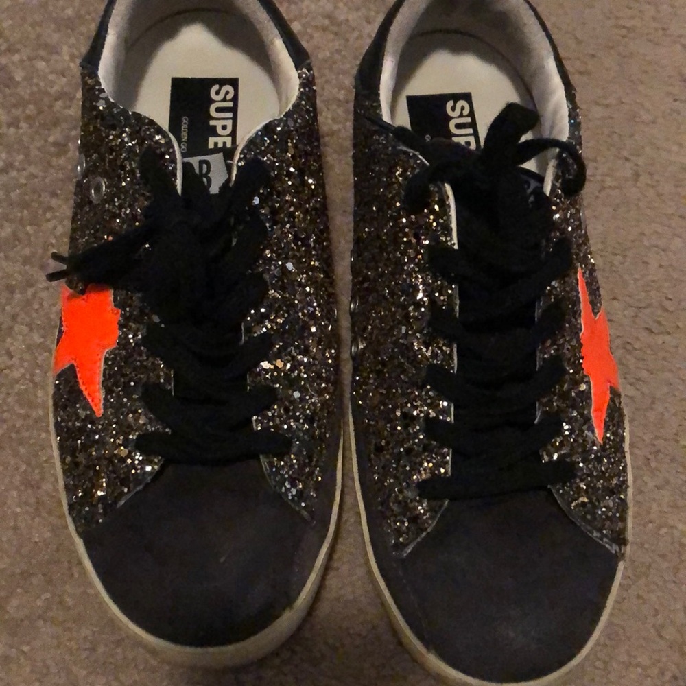 Golden goose 38 black neon orange star glitter